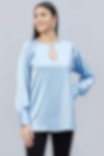 Sky Blue Polyester Satin Embellished Top by First Resort by Ramola Bachchan at Pernia's Pop Up Shop
