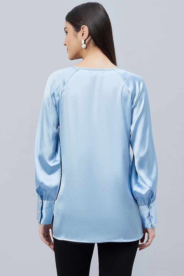 Sky Blue Polyester Satin Embellished Top by First Resort by Ramola Bachchan at Pernia's Pop Up Shop