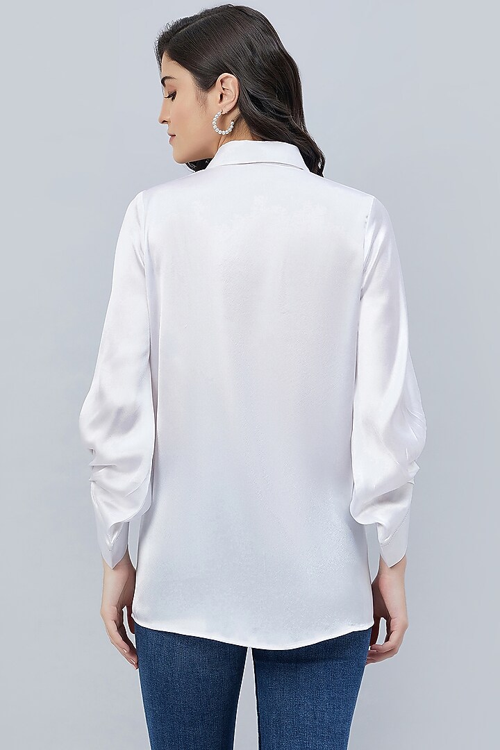 White Polyester Satin Embellished Shirt by First Resort by Ramola Bachchan at Pernia's Pop Up Shop