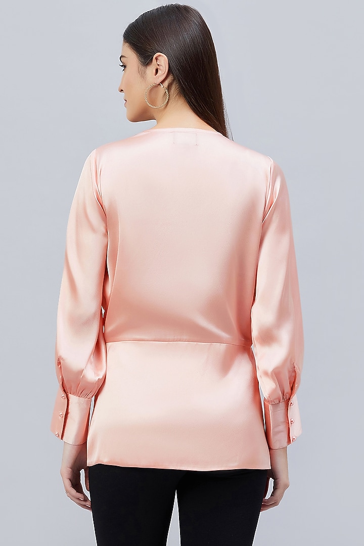 Pink Polyester Satin Embellished Wrap Top by First Resort by Ramola Bachchan at Pernia's Pop Up Shop