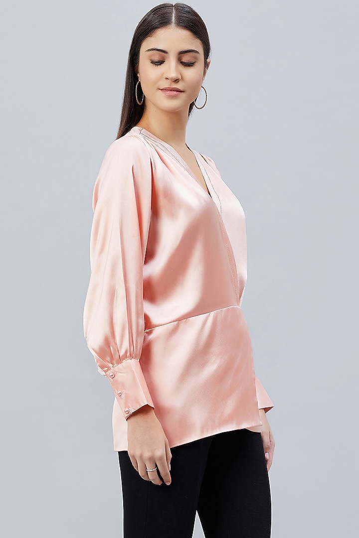Pink Polyester Satin Embellished Wrap Top by First Resort by Ramola Bachchan at Pernia's Pop Up Shop