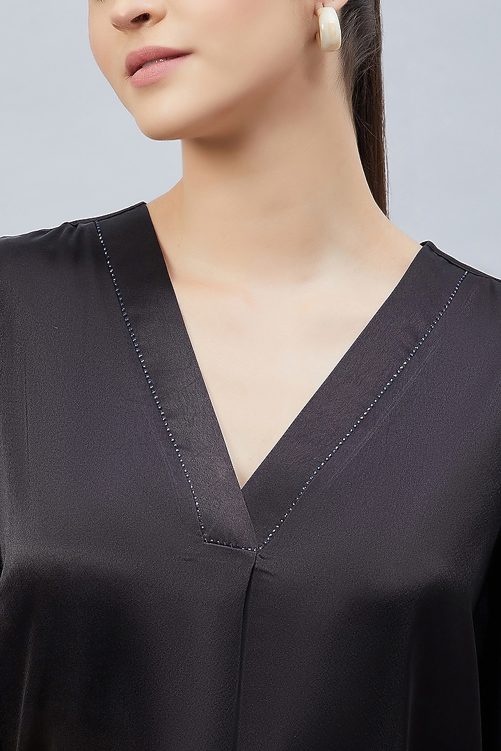 Black Polyester Satin Embellished Top by First Resort by Ramola Bachchan at Pernia's Pop Up Shop