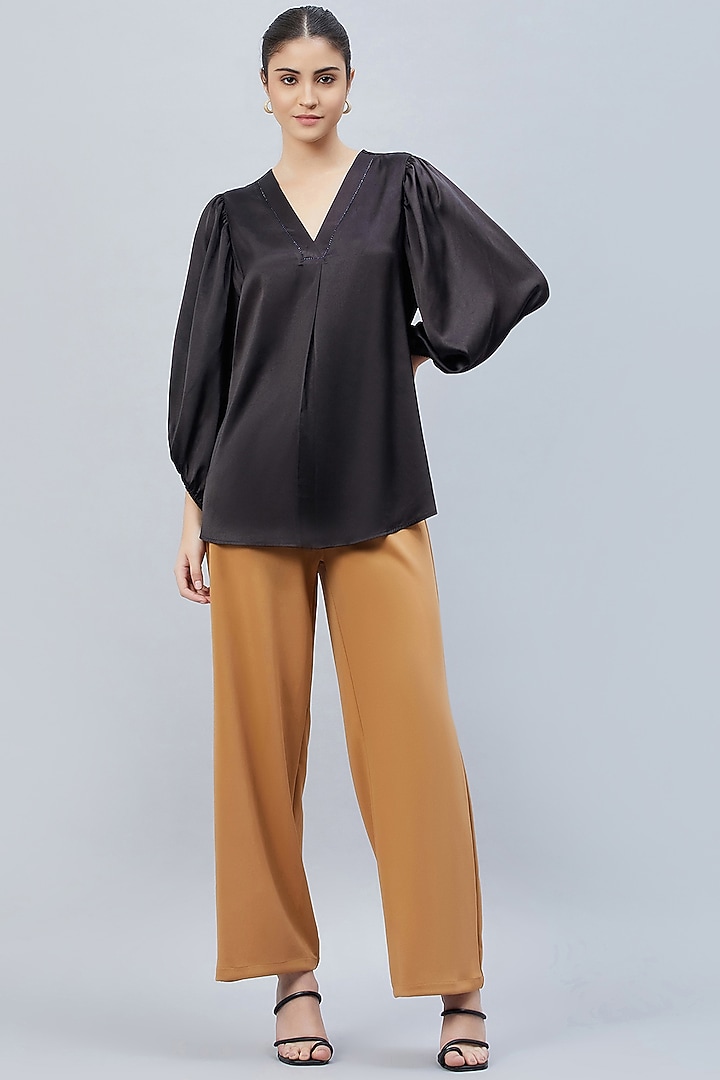 Black Polyester Satin Embellished Top by First Resort by Ramola Bachchan at Pernia's Pop Up Shop