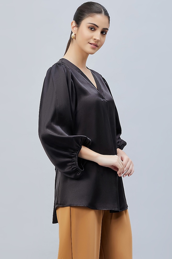 Black Polyester Satin Embellished Top by First Resort by Ramola Bachchan at Pernia's Pop Up Shop