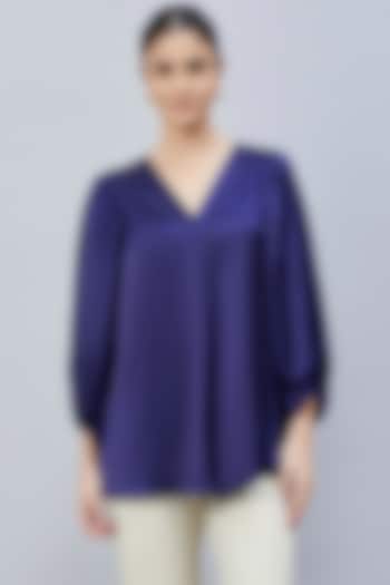 Navy Blue Polyester Satin Embellished Top by First Resort by Ramola Bachchan at Pernia's Pop Up Shop