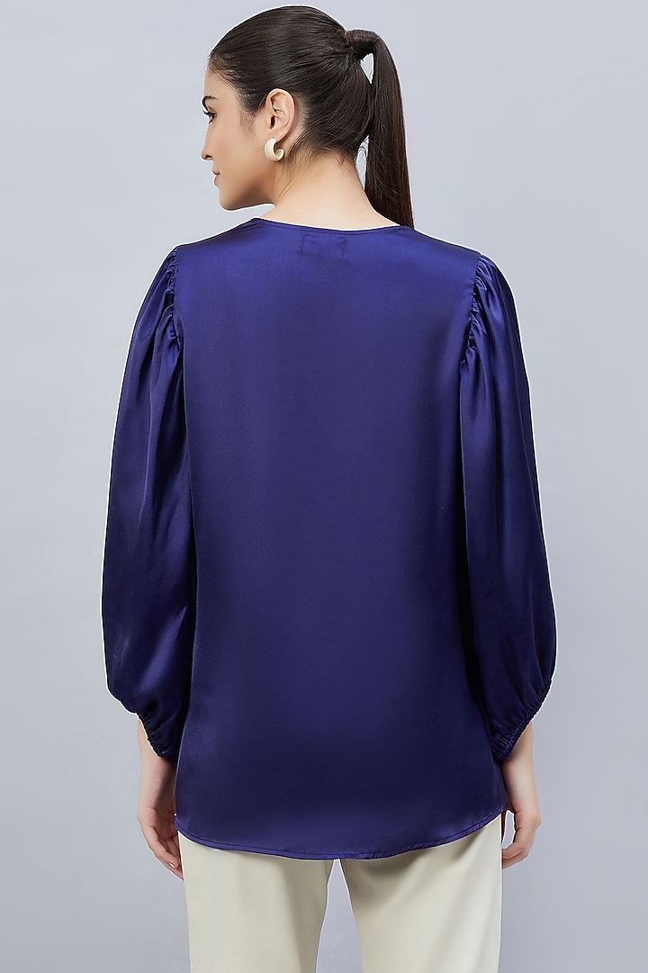 Navy Blue Polyester Satin Embellished Top by First Resort by Ramola Bachchan at Pernia's Pop Up Shop