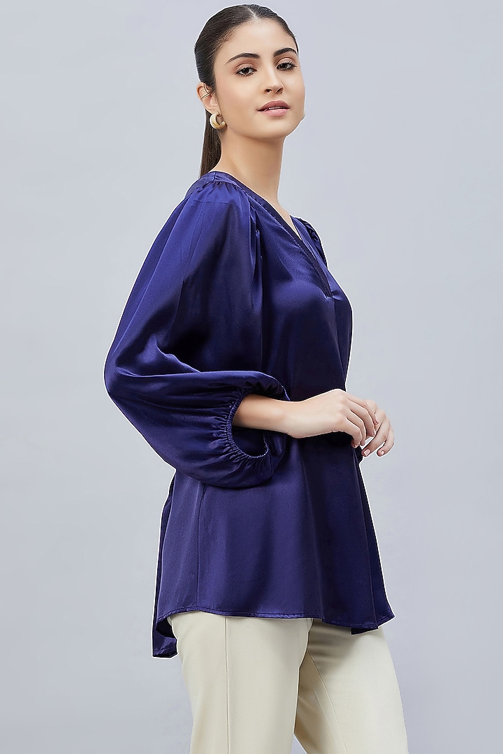 Navy Blue Polyester Satin Embellished Top by First Resort by Ramola Bachchan at Pernia's Pop Up Shop