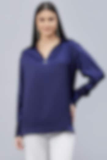 Navy Blue Polyester Satin Embellished Top by First Resort by Ramola Bachchan at Pernia's Pop Up Shop