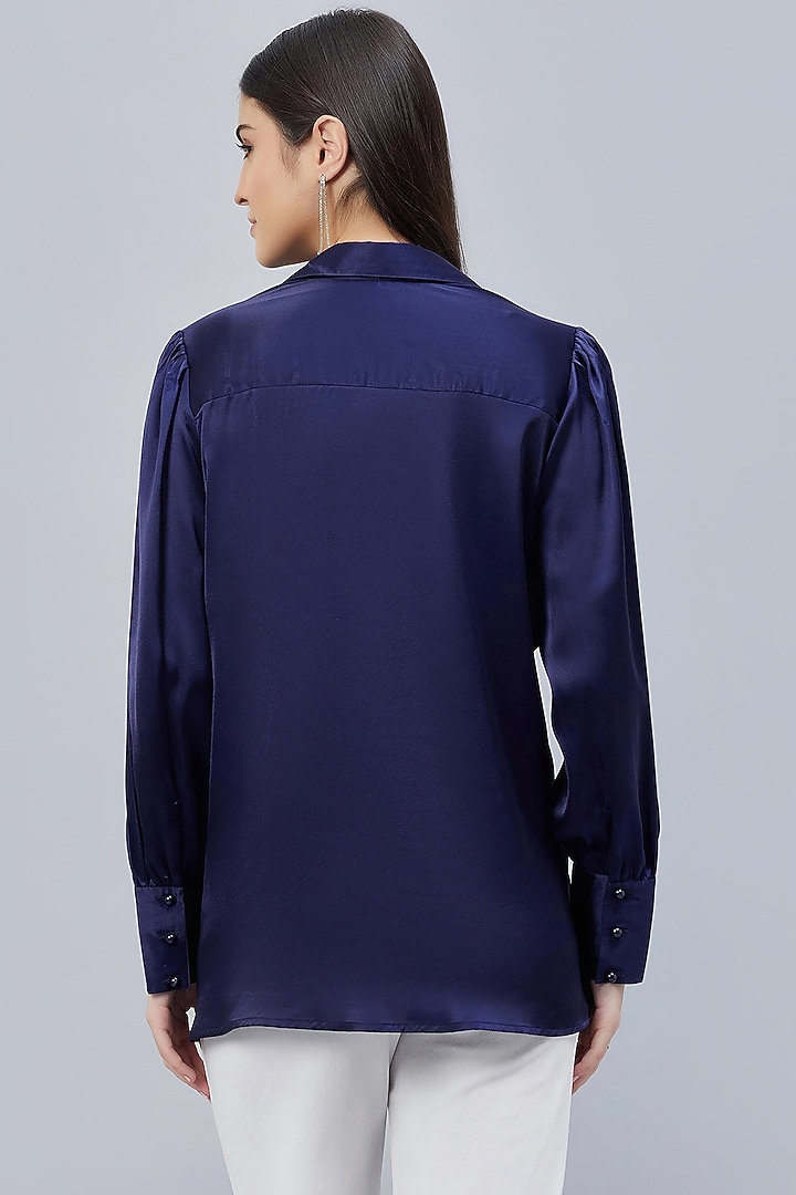 Navy Blue Polyester Satin Embellished Top by First Resort by Ramola Bachchan at Pernia's Pop Up Shop