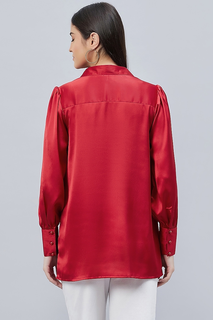 Red Polyester Satin Embellished Top by First Resort by Ramola Bachchan at Pernia's Pop Up Shop