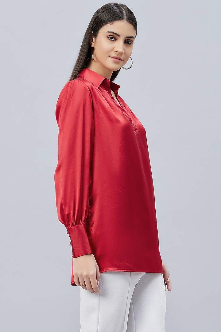 Red Polyester Satin Embellished Top by First Resort by Ramola Bachchan at Pernia's Pop Up Shop