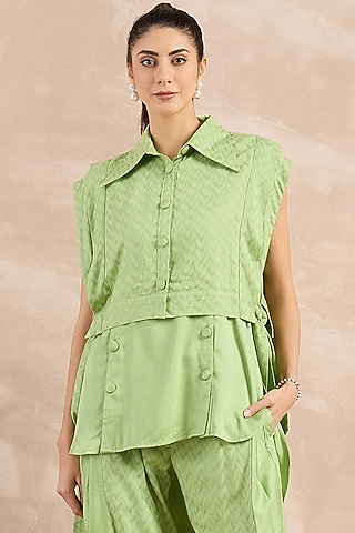 Mint Green Herringbone Texture Cover-Up by First Resort by Ramola Bachchan