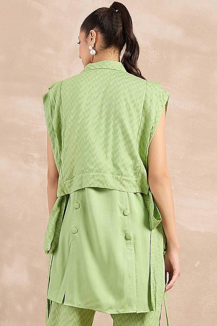 Mint Green Herringbone Texture Cover-Up by First Resort by Ramola Bachchan at Pernia's Pop Up Shop
