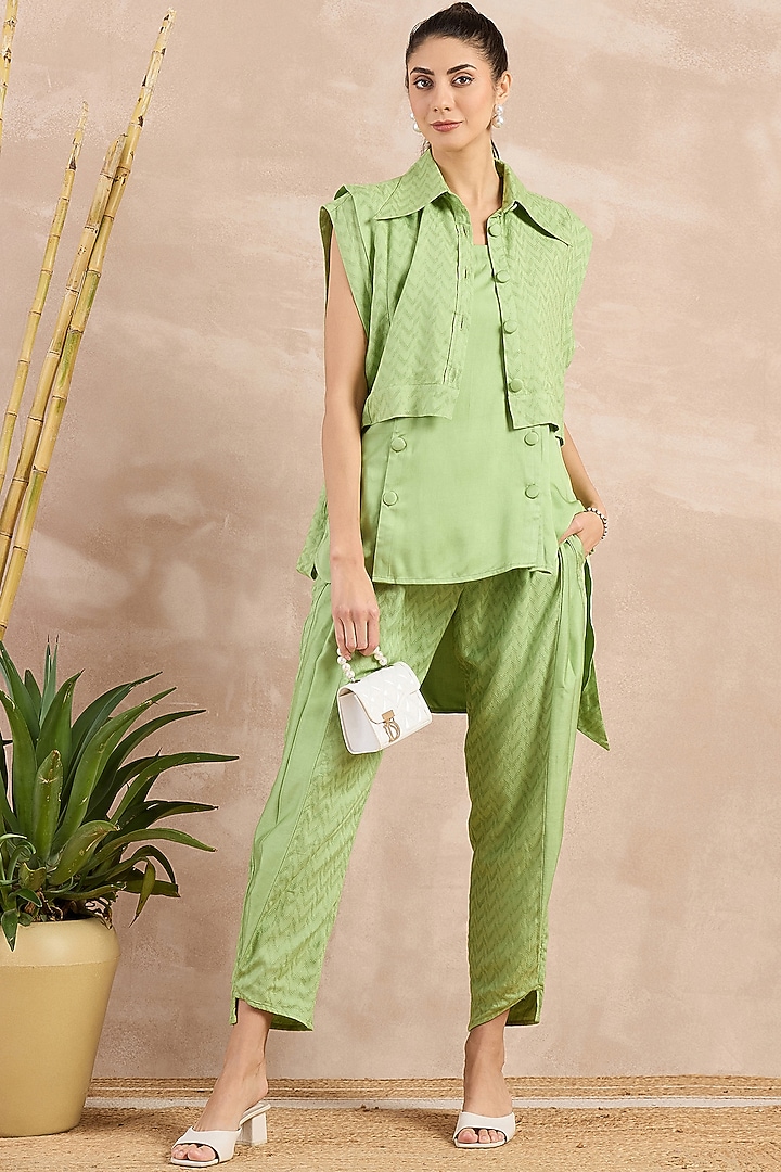 Mint Green Herringbone Texture Cover-Up by First Resort by Ramola Bachchan at Pernia's Pop Up Shop