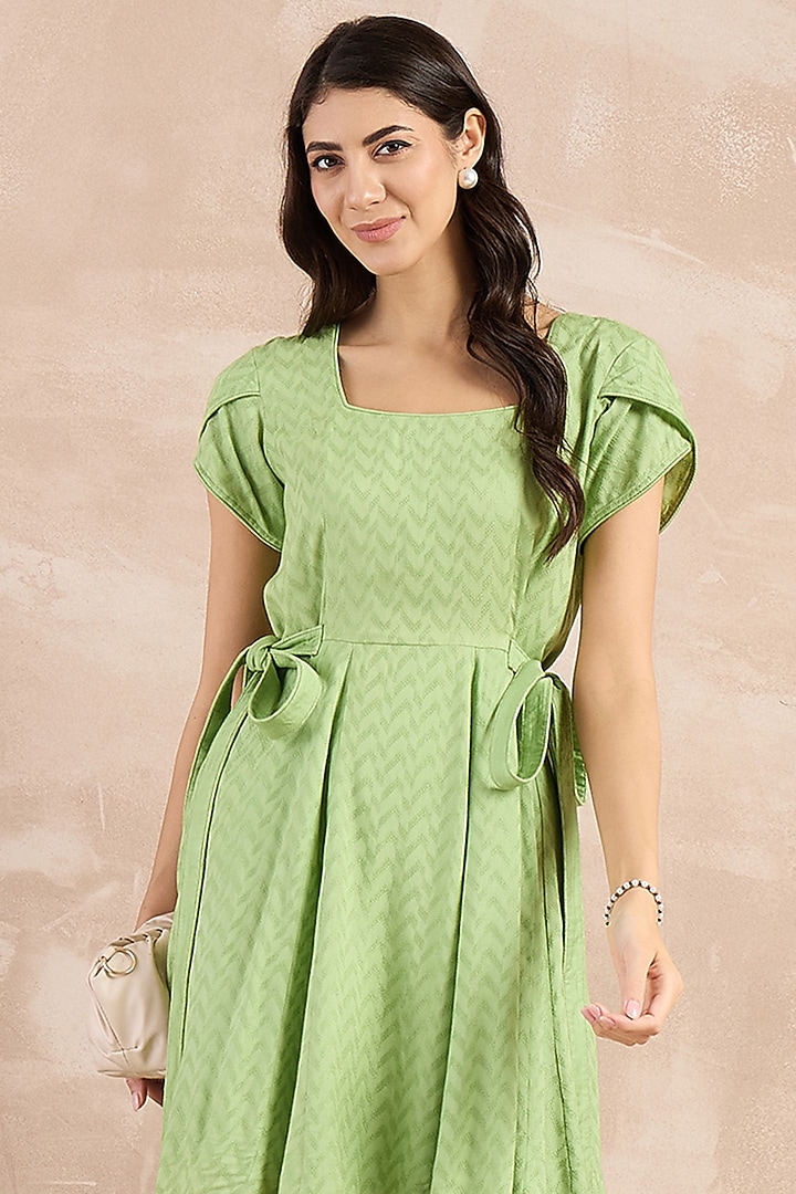 Mint Green Herringbone Flared Mini Summer Dress by First Resort by Ramola Bachchan at Pernia's Pop Up Shop