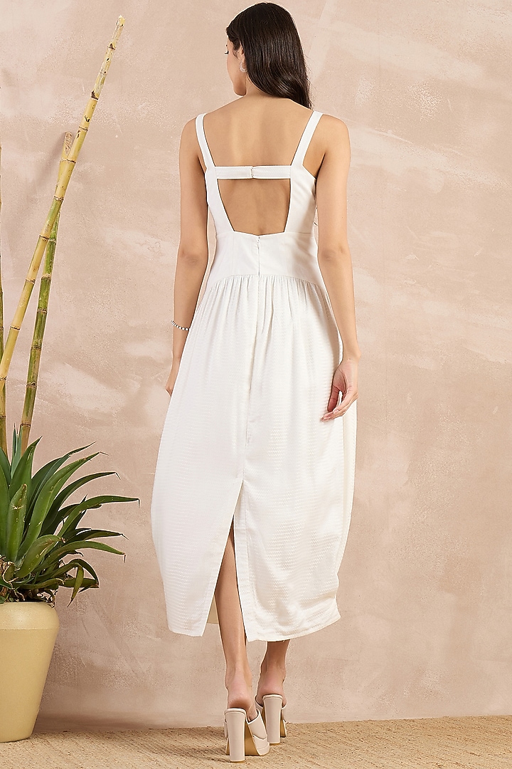 White Herringbone Pleated Sleeveless Midi Summer Dress by First Resort by Ramola Bachchan at Pernia's Pop Up Shop