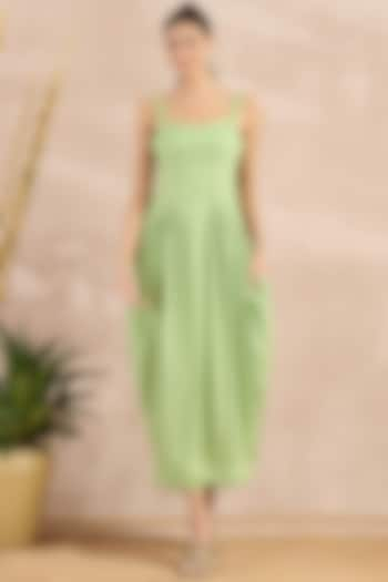 Mint Green Herringbone Pleated Sleeveless Midi Dress by First Resort by Ramola Bachchan at Pernia's Pop Up Shop