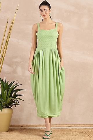 olive green pleated dress Elegant Olive Green Pleated Fitted Dress for Women