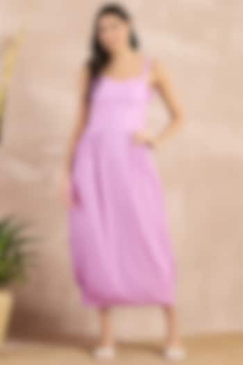 Purple Herringbone Pleated Sleeveless Midi Summer Dress by First Resort by Ramola Bachchan at Pernia's Pop Up Shop