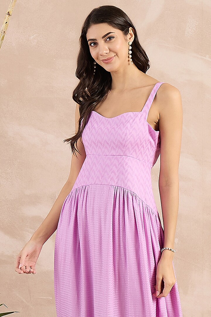 Purple Herringbone Pleated Sleeveless Midi Summer Dress by First Resort by Ramola Bachchan at Pernia's Pop Up Shop