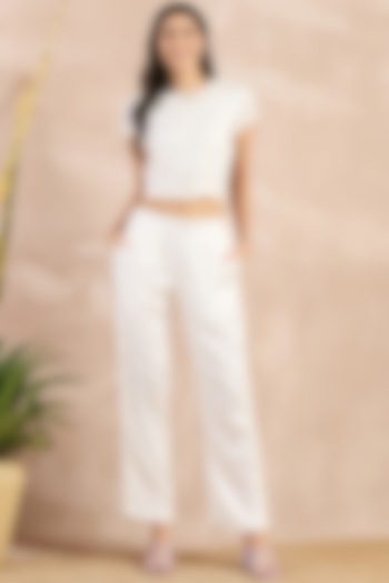 White Aloe Vera Straight Pants by First Resort by Ramola Bachchan at Pernia's Pop Up Shop