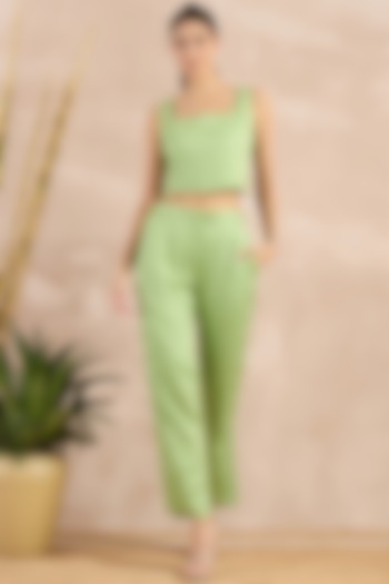 Mint Green Aloe Vera Straight Pants by First Resort by Ramola Bachchan at Pernia's Pop Up Shop