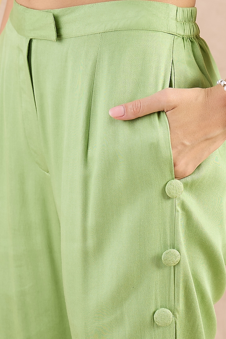 Mint Green Aloe Vera Straight Pants by First Resort by Ramola Bachchan at Pernia's Pop Up Shop