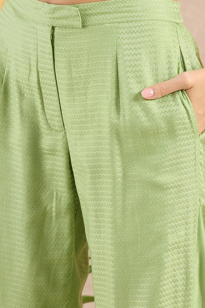 Mint Green Herringbone Flared Pants by First Resort by Ramola Bachchan at Pernia's Pop Up Shop