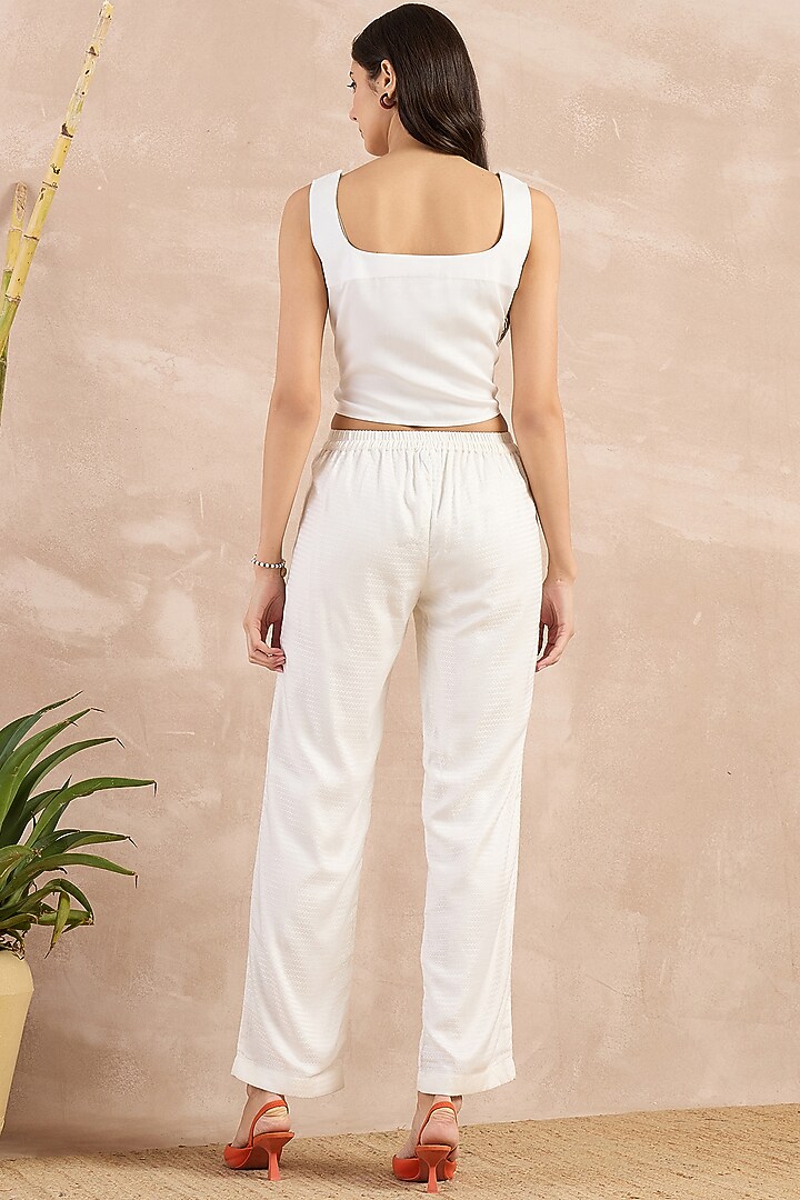 White Herringbone Straight Trousers by First Resort by Ramola Bachchan at Pernia's Pop Up Shop