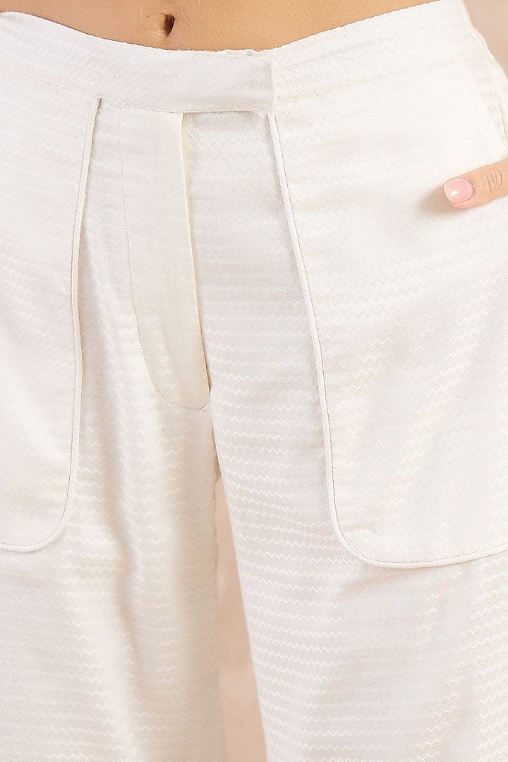 White Herringbone Straight Trousers by First Resort by Ramola Bachchan at Pernia's Pop Up Shop