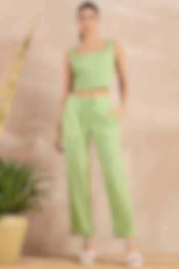 Mint Green Herringbone Straight Trousers by First Resort by Ramola Bachchan at Pernia's Pop Up Shop