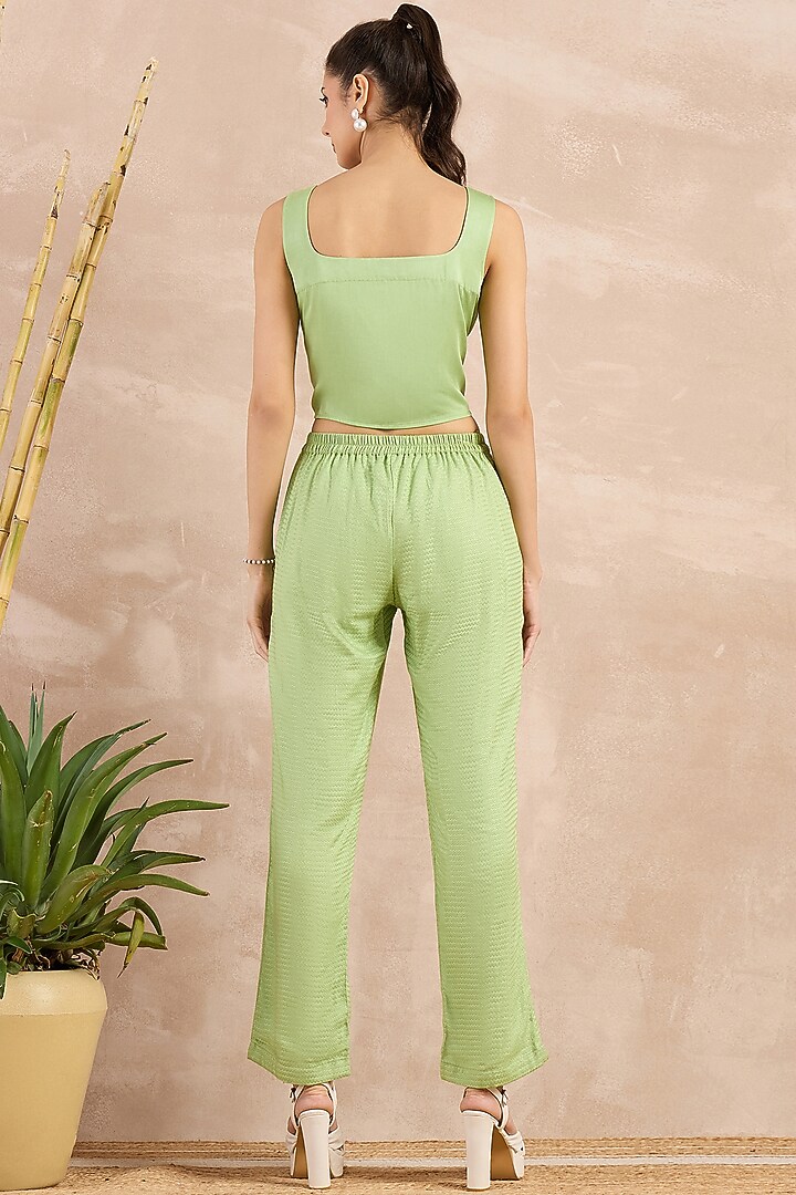Mint Green Herringbone Straight Trousers by First Resort by Ramola Bachchan at Pernia's Pop Up Shop
