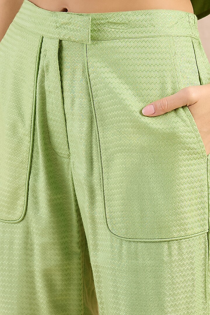 Mint Green Herringbone Straight Trousers by First Resort by Ramola Bachchan at Pernia's Pop Up Shop