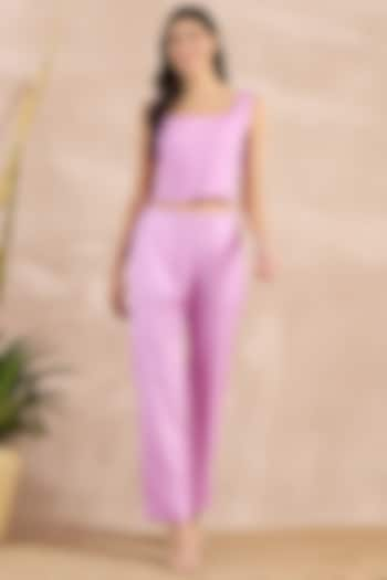 Purple Herringbone Straight Trousers by First Resort by Ramola Bachchan at Pernia's Pop Up Shop