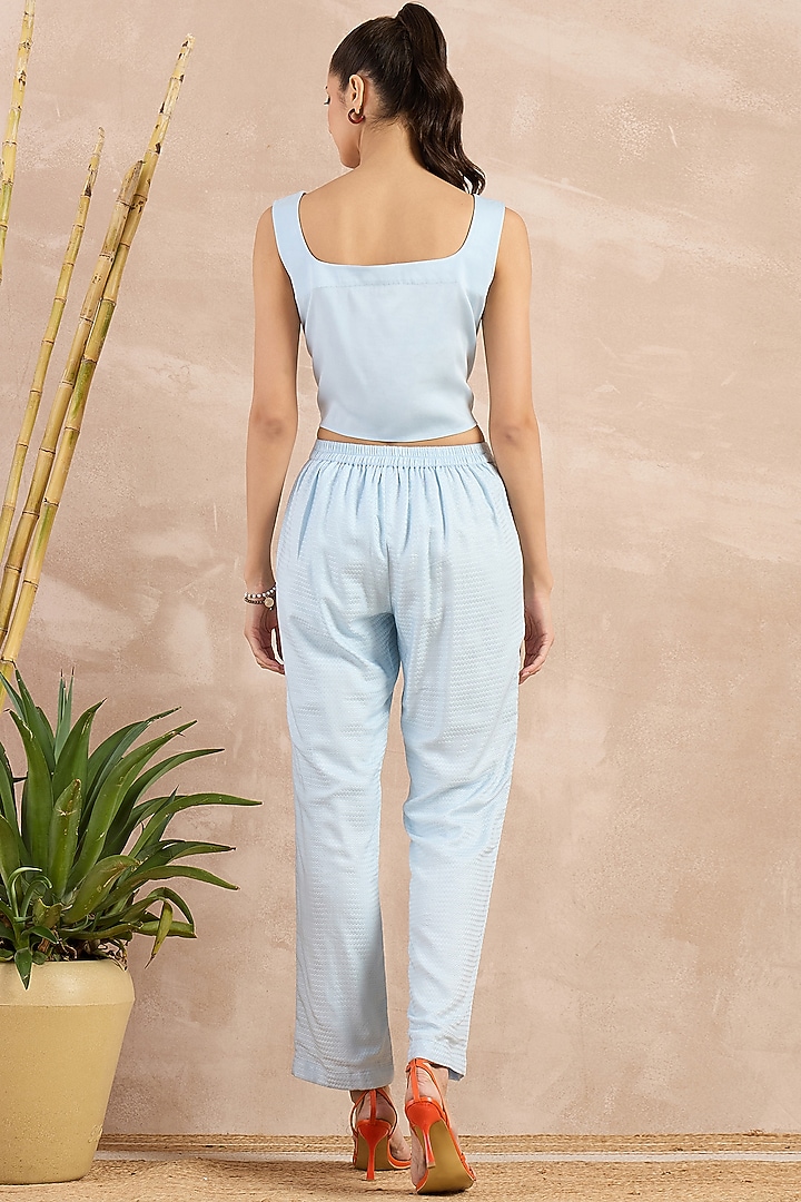 Sky Blue Herringbone Straight Trousers by First Resort by Ramola Bachchan at Pernia's Pop Up Shop