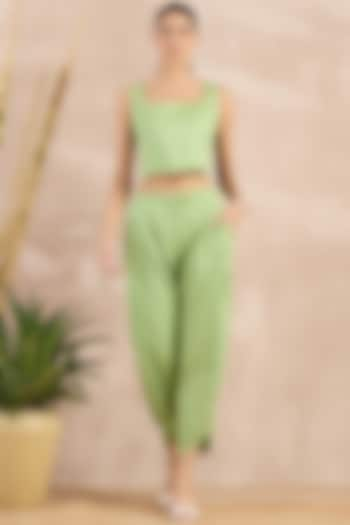 Mint Green Herringbone Trousers by First Resort by Ramola Bachchan at Pernia's Pop Up Shop