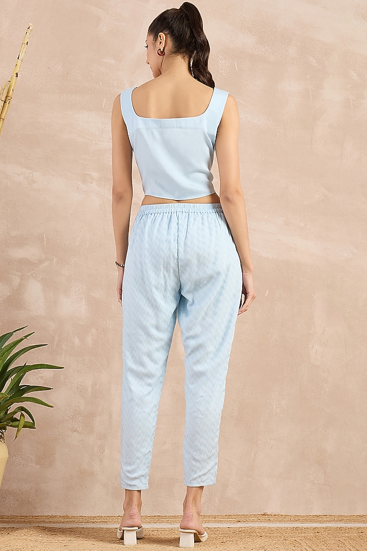 Sky Blue Herringbone Trousers by First Resort by Ramola Bachchan at Pernia's Pop Up Shop