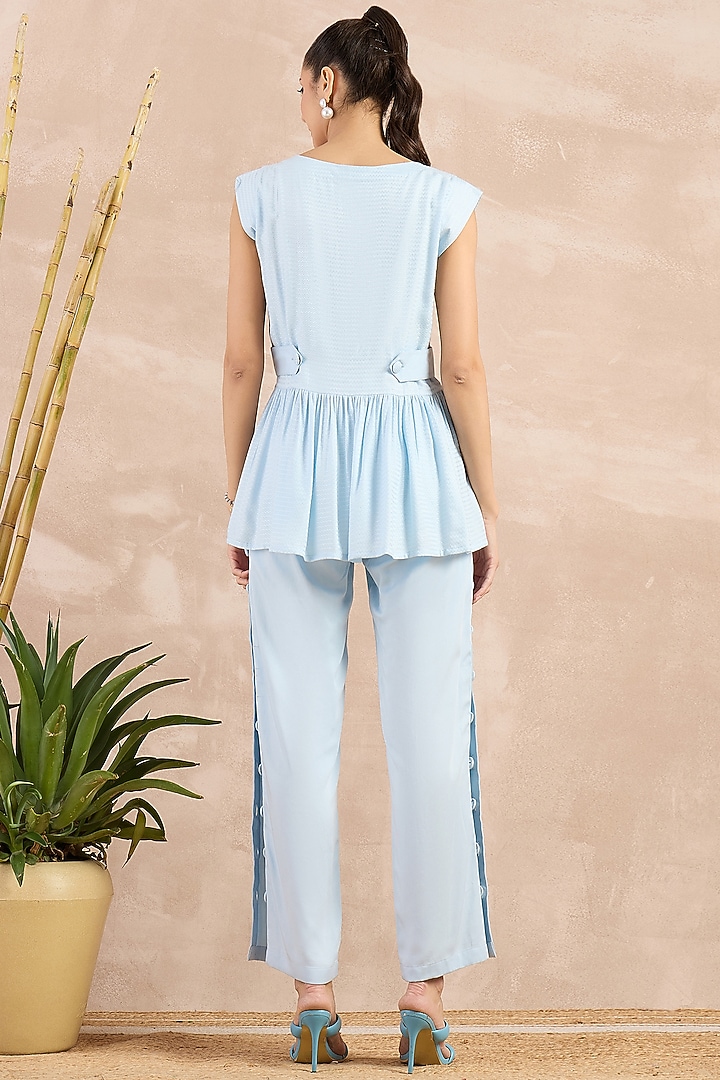 Sky Blue Herringbone Co-Ord Set by First Resort by Ramola Bachchan at Pernia's Pop Up Shop