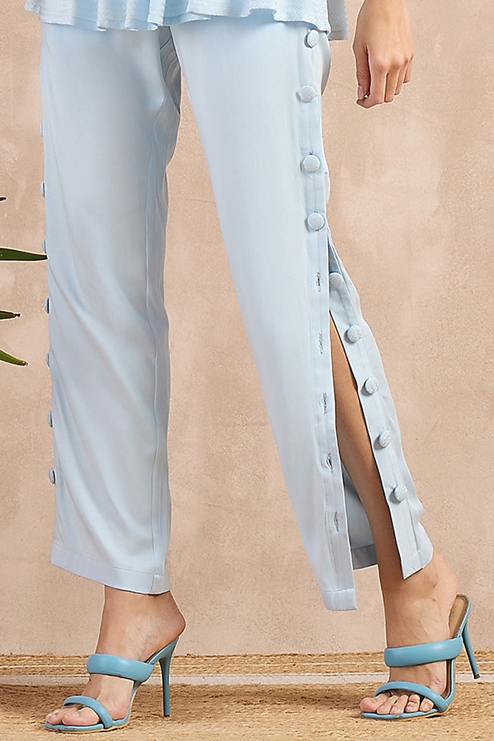 Sky Blue Herringbone Co-Ord Set by First Resort by Ramola Bachchan at Pernia's Pop Up Shop