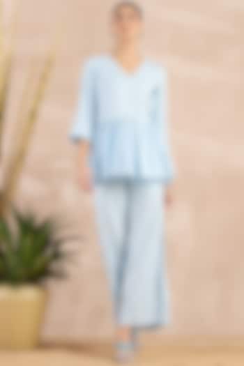 Sky Blue Herringbone Co-Ord Set by First Resort by Ramola Bachchan at Pernia's Pop Up Shop