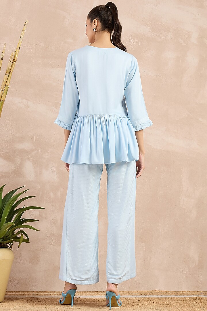Sky Blue Herringbone Co-Ord Set by First Resort by Ramola Bachchan at Pernia's Pop Up Shop