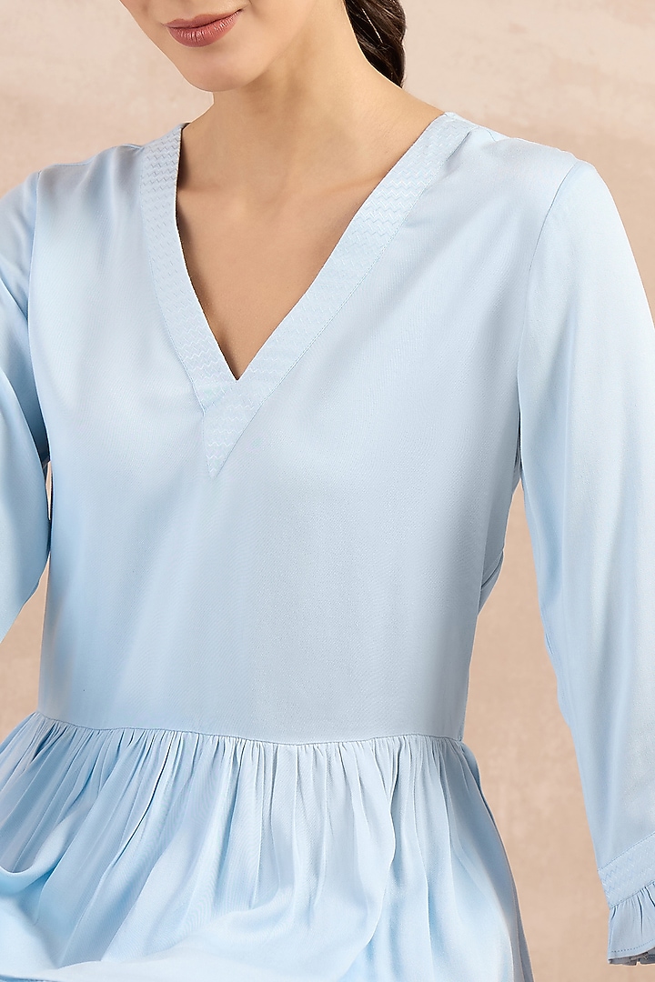 Sky Blue Herringbone Co-Ord Set by First Resort by Ramola Bachchan at Pernia's Pop Up Shop