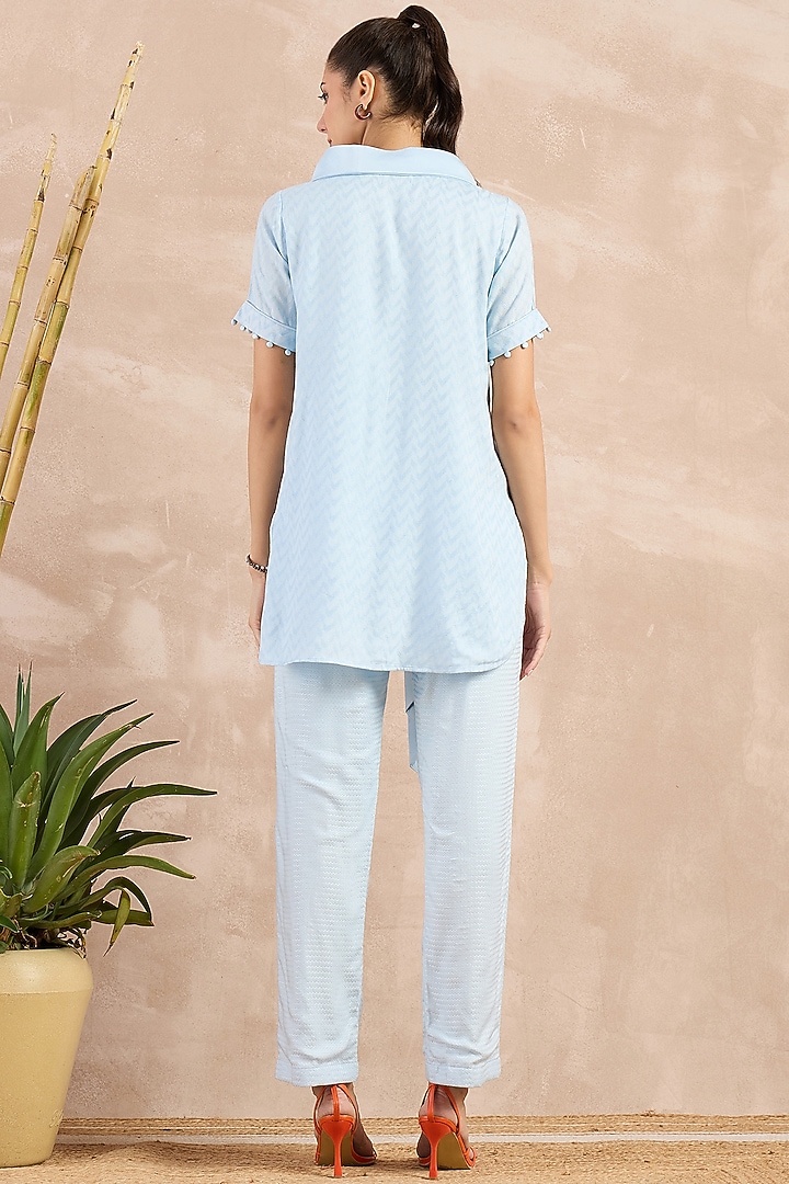 Sky Blue Herringbone Co-Ord Set by First Resort by Ramola Bachchan at Pernia's Pop Up Shop