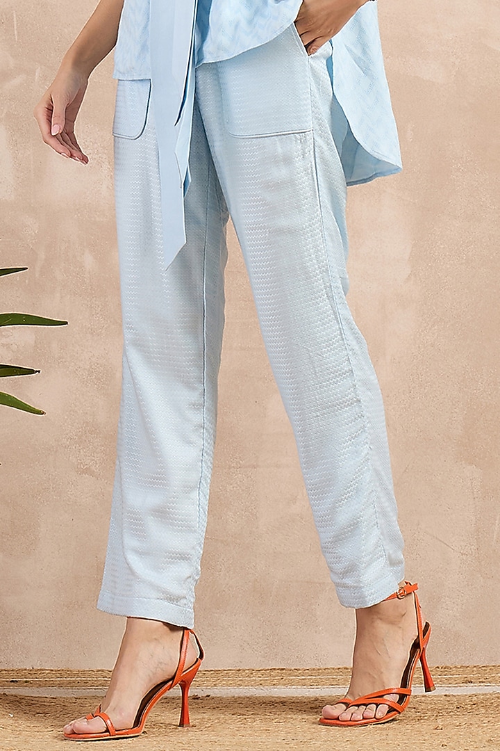 Sky Blue Herringbone Co-Ord Set by First Resort by Ramola Bachchan at Pernia's Pop Up Shop