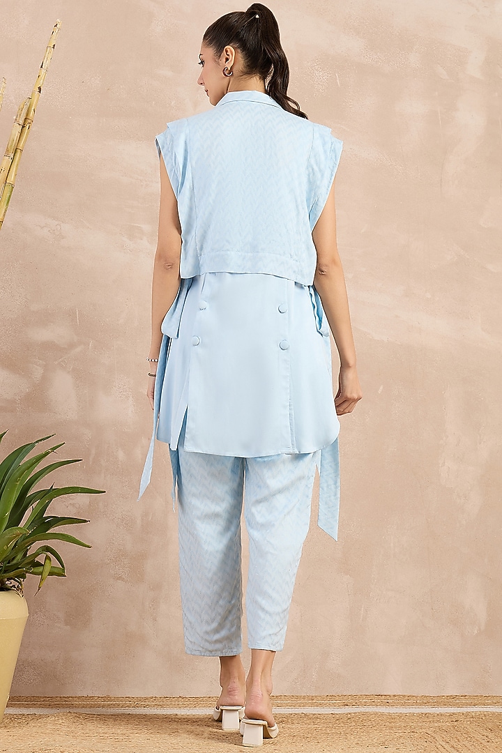 Sky Blue Herringbone Co-Ord Set by First Resort by Ramola Bachchan at Pernia's Pop Up Shop