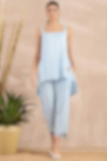 Sky Blue Aloe Vera & Cotton Voile Co-Ord Set by First Resort by Ramola Bachchan at Pernia's Pop Up Shop