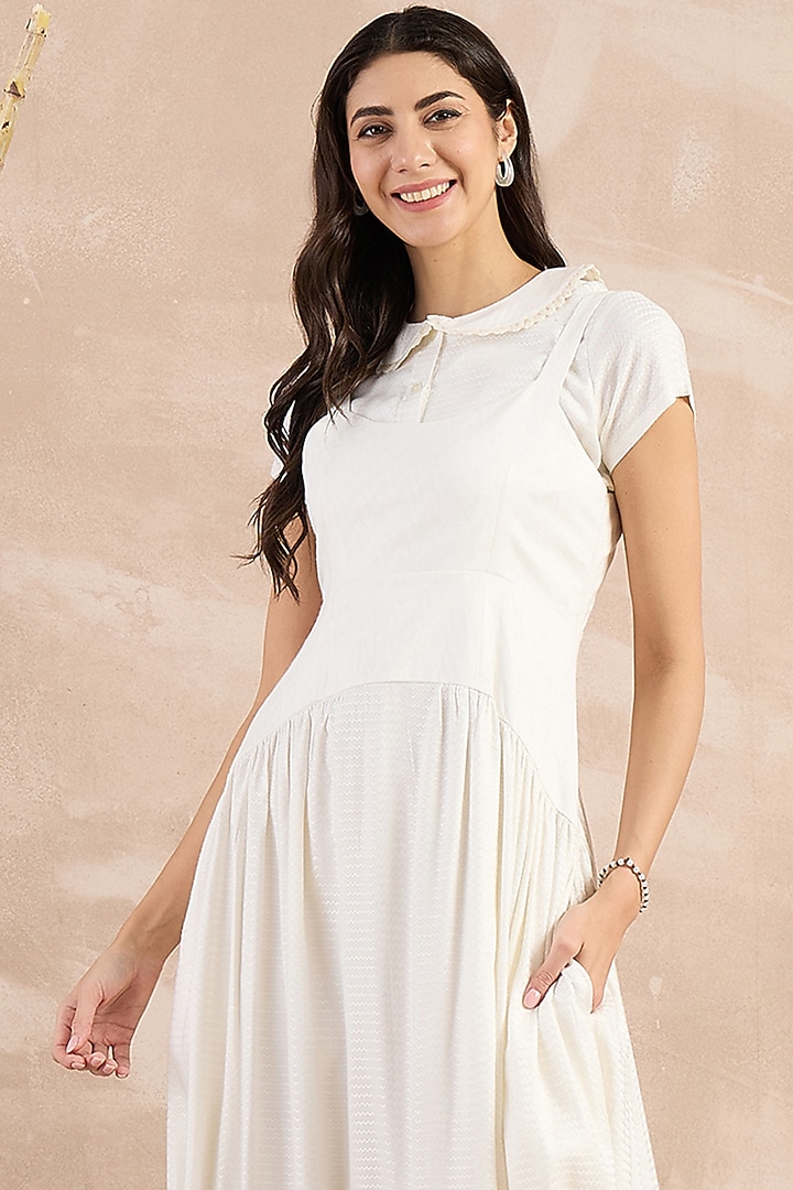 White Herringbone Midi Vacation Dress With Shirt by First Resort by Ramola Bachchan at Pernia's Pop Up Shop