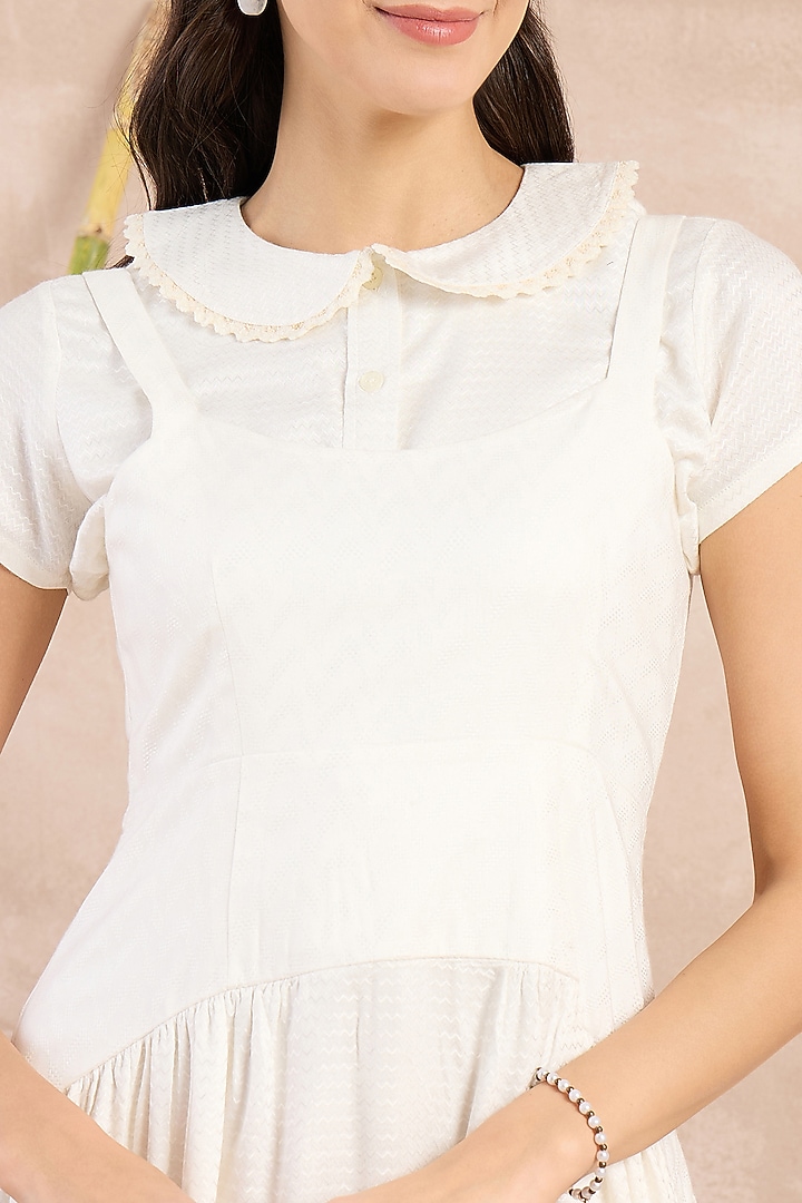White Herringbone Midi Vacation Dress With Shirt by First Resort by Ramola Bachchan at Pernia's Pop Up Shop