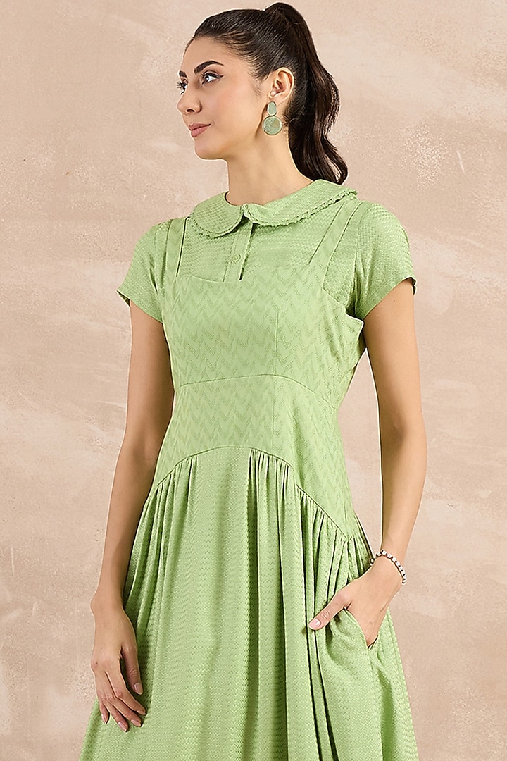 Mint Green Herringbone Midi Vacation Dress With Shirt by First Resort by Ramola Bachchan at Pernia's Pop Up Shop