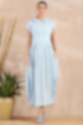 Sky Blue Herringbone Midi Vacation Dress With Shirt by First Resort by Ramola Bachchan at Pernia's Pop Up Shop